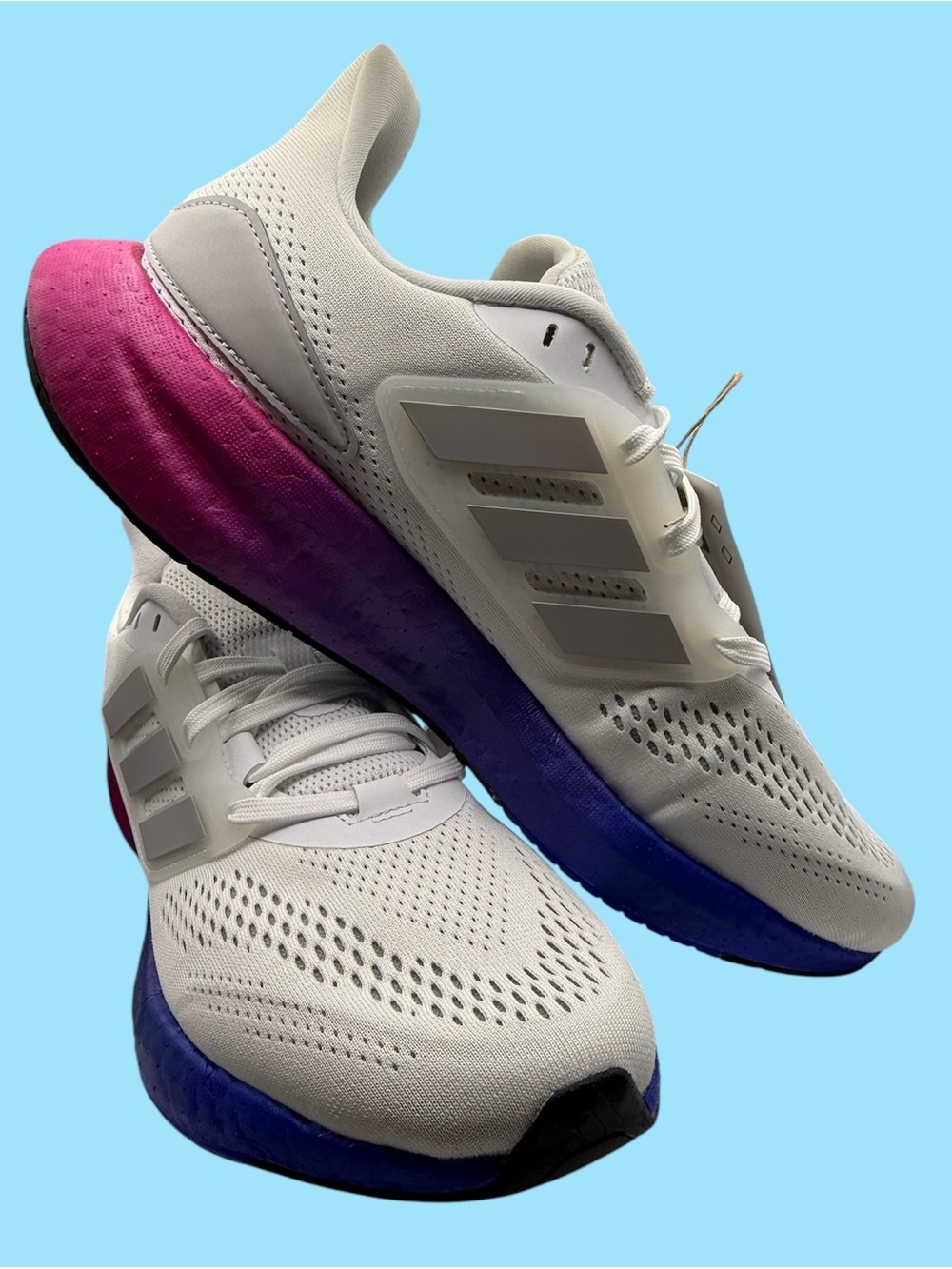 Adidas Men's Pureboost 22 Running Shoe, White/Grey/Lucid Blue, 10